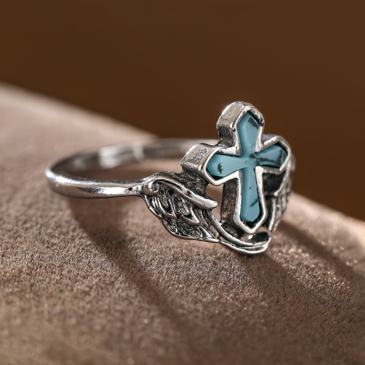 Boho Winged Cross Turquoise Ring