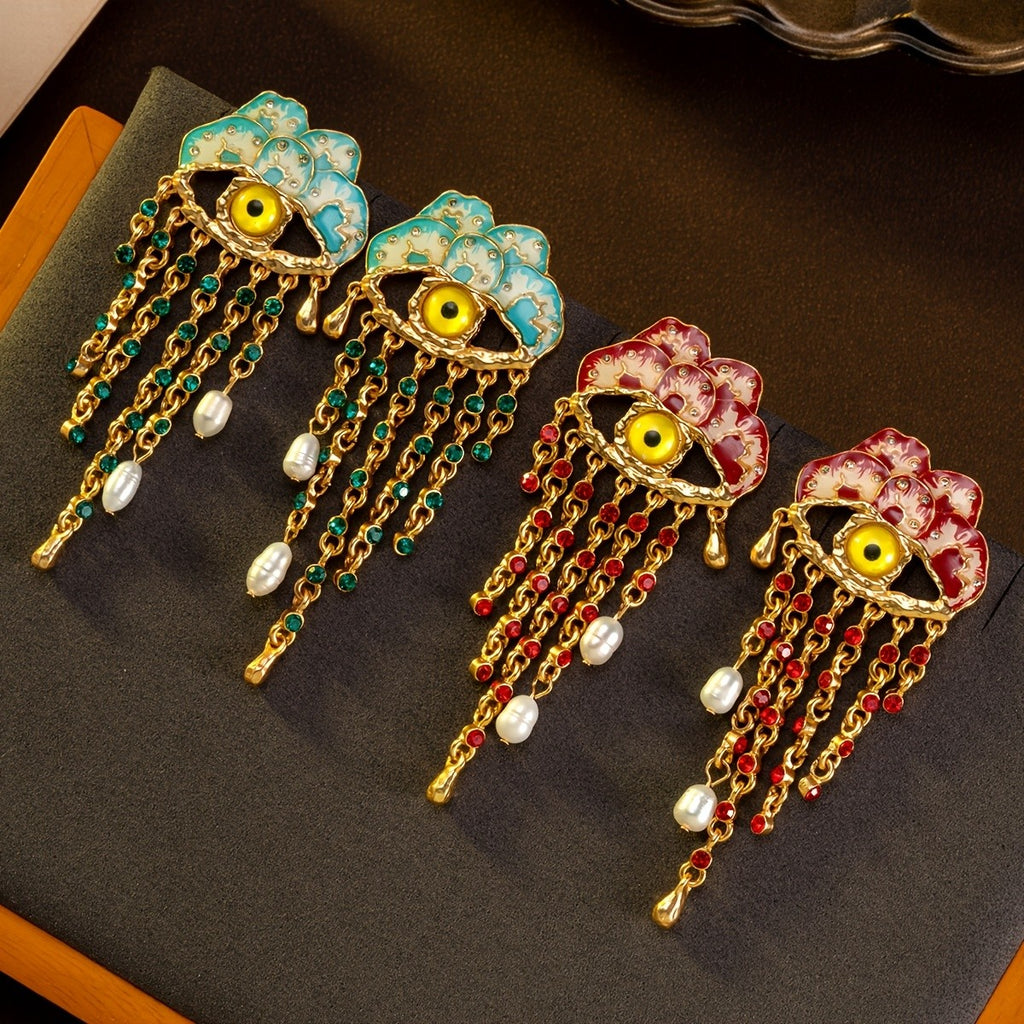 Regal Eye Tassel Drop Earrings