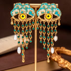 Regal Eye Tassel Drop Earrings