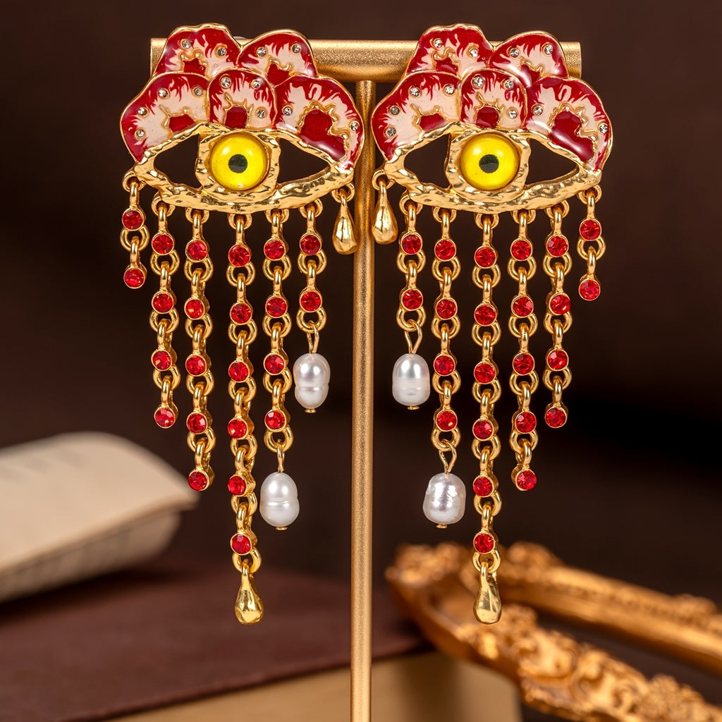 Regal Eye Tassel Drop Earrings