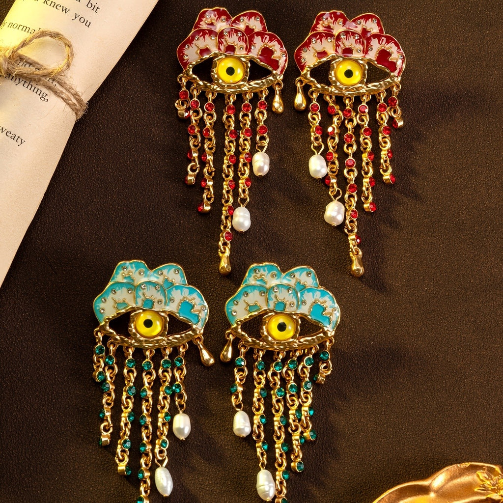 Regal Eye Tassel Drop Earrings