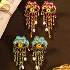 Regal Eye Tassel Drop Earrings