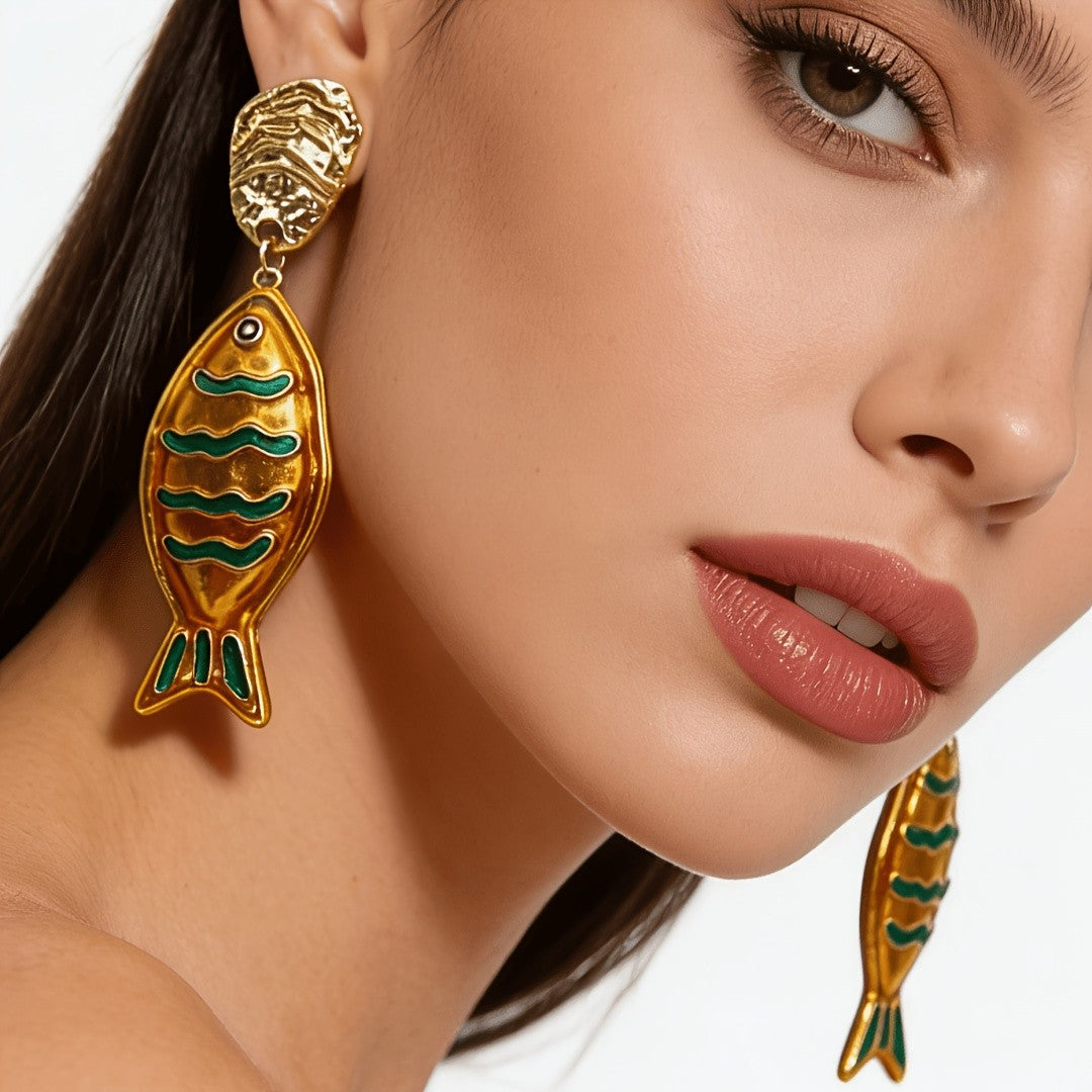 Nautical Enamel Fish Drop Earrings