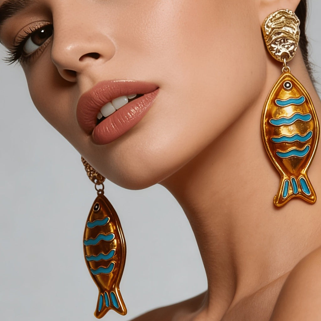 Nautical Enamel Fish Drop Earrings