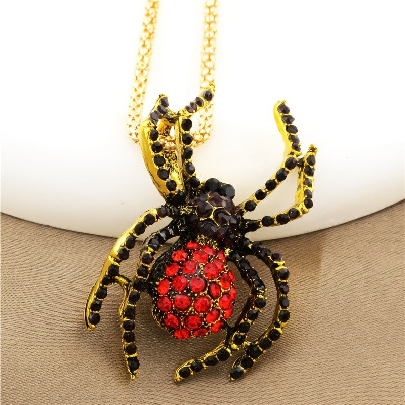 Gothic Red Spider Pendant Necklace
