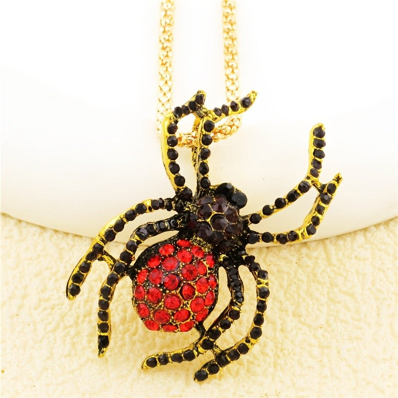 Gothic Red Spider Pendant Necklace