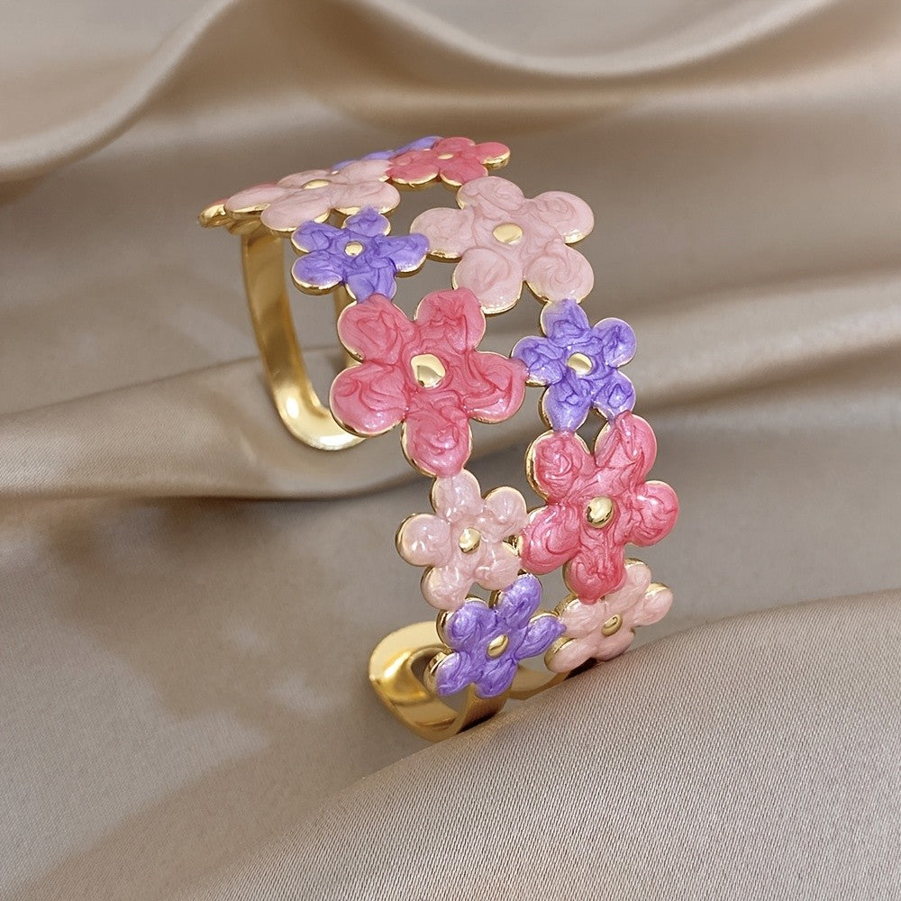 Whimsical Enamel Flower Cuff Bracelet