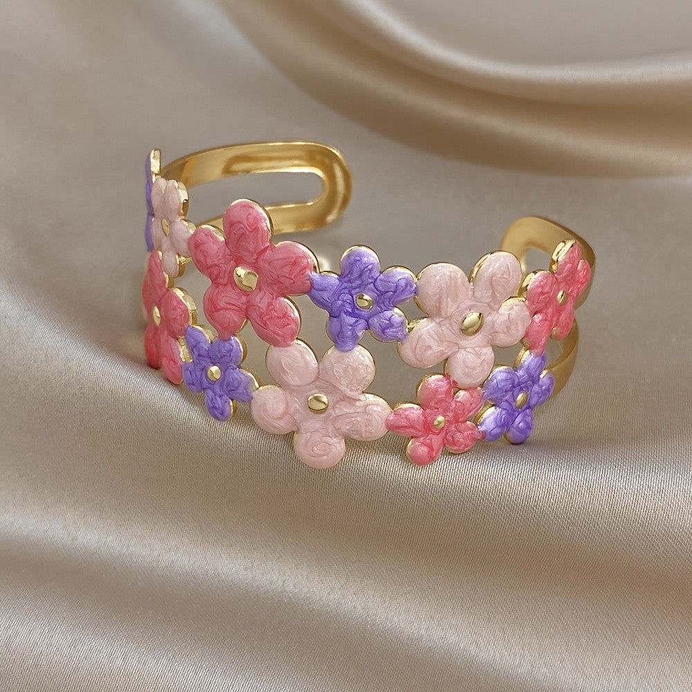Whimsical Enamel Flower Cuff Bracelet