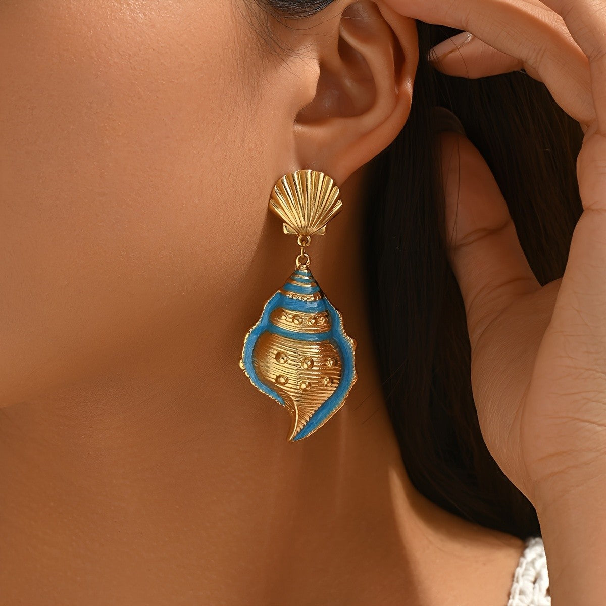 Boho Seashell Enamel Drop Earrings