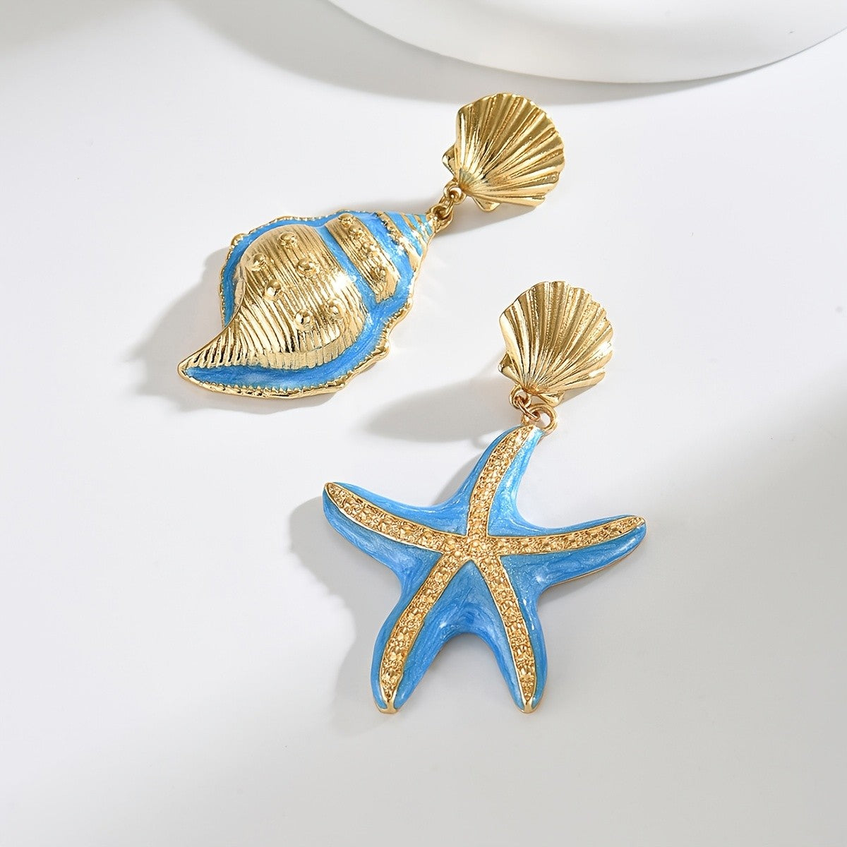 Boho Seashell Enamel Drop Earrings