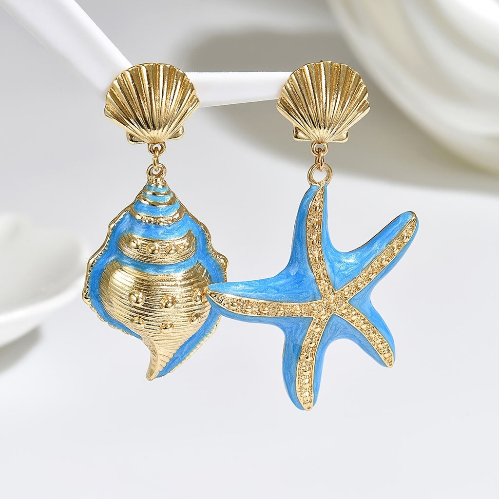 Boho Seashell Enamel Drop Earrings