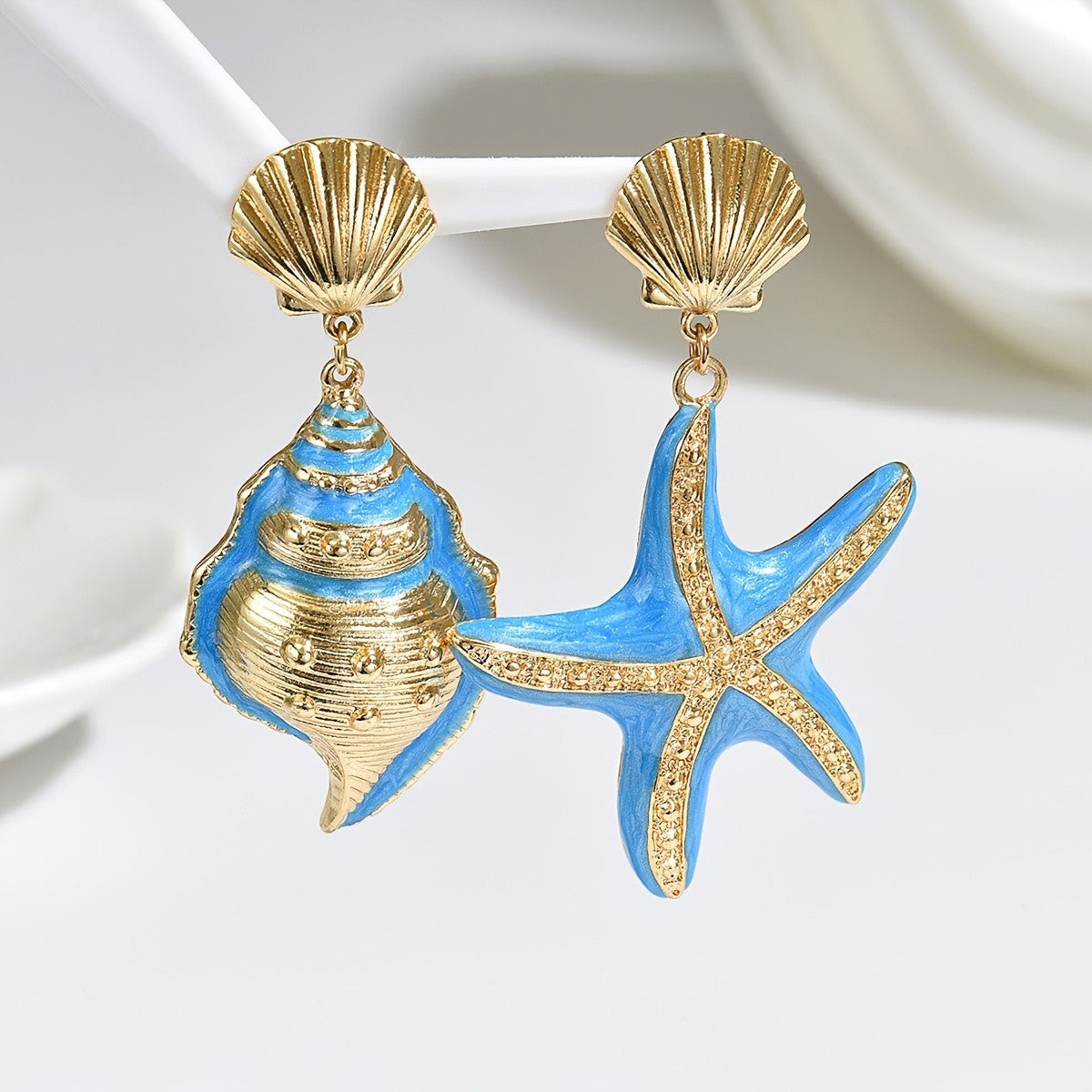 Boho Seashell Enamel Drop Earrings