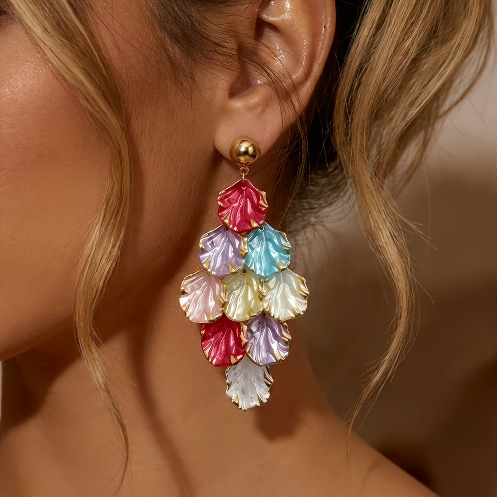 Rainbow Petal Drop Earrings