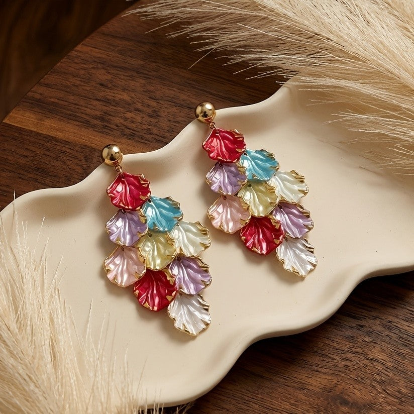 Rainbow Petal Drop Earrings
