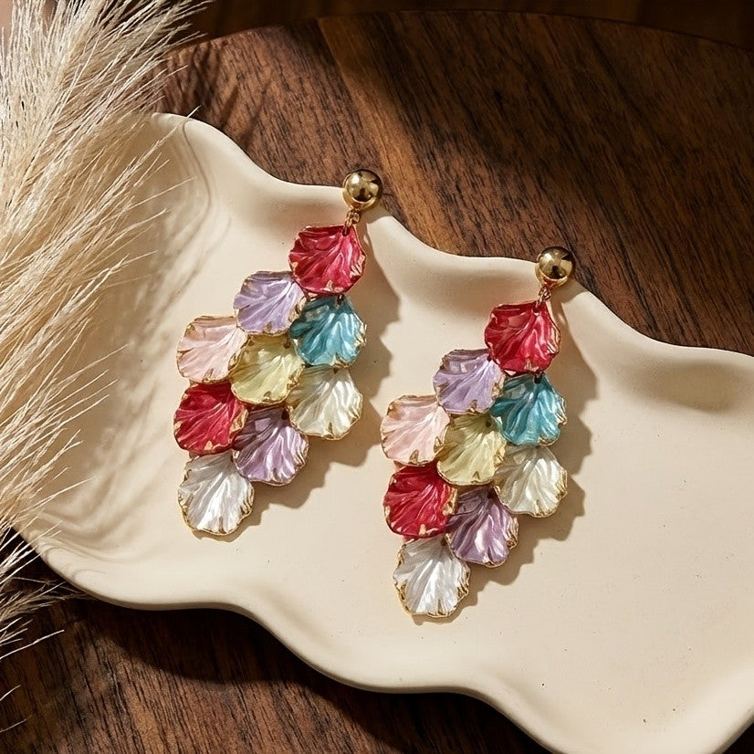 Rainbow Petal Drop Earrings