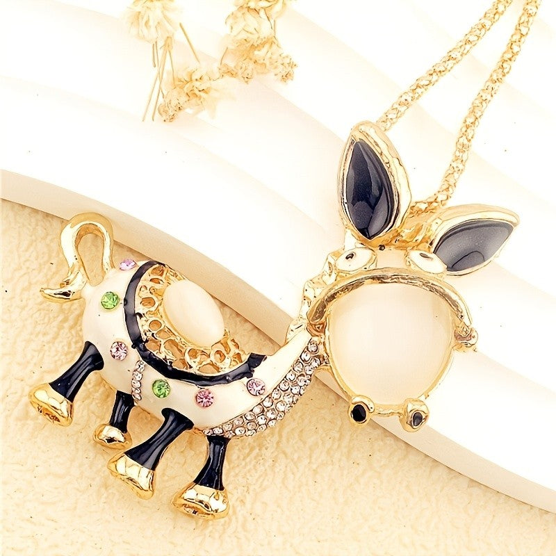 Whimsical Enamel Donkey Necklace