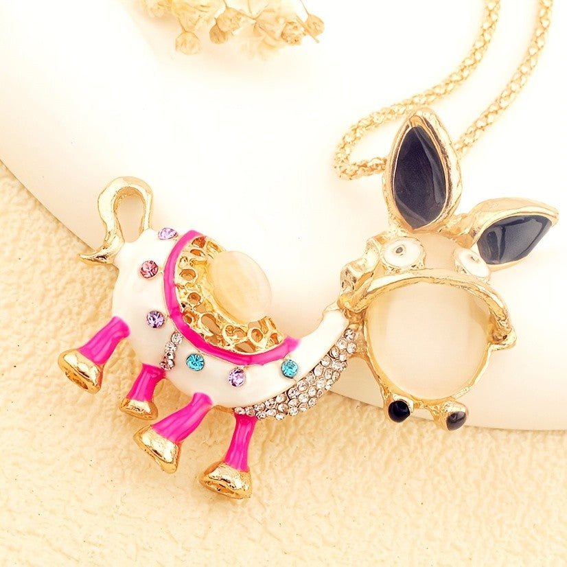 Whimsical Enamel Donkey Necklace