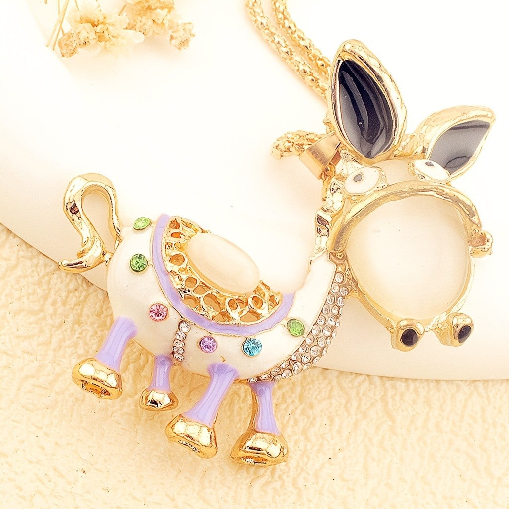 Whimsical Enamel Donkey Necklace