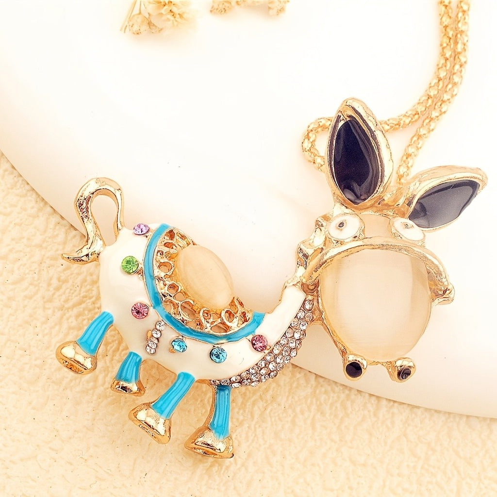 Whimsical Enamel Donkey Necklace