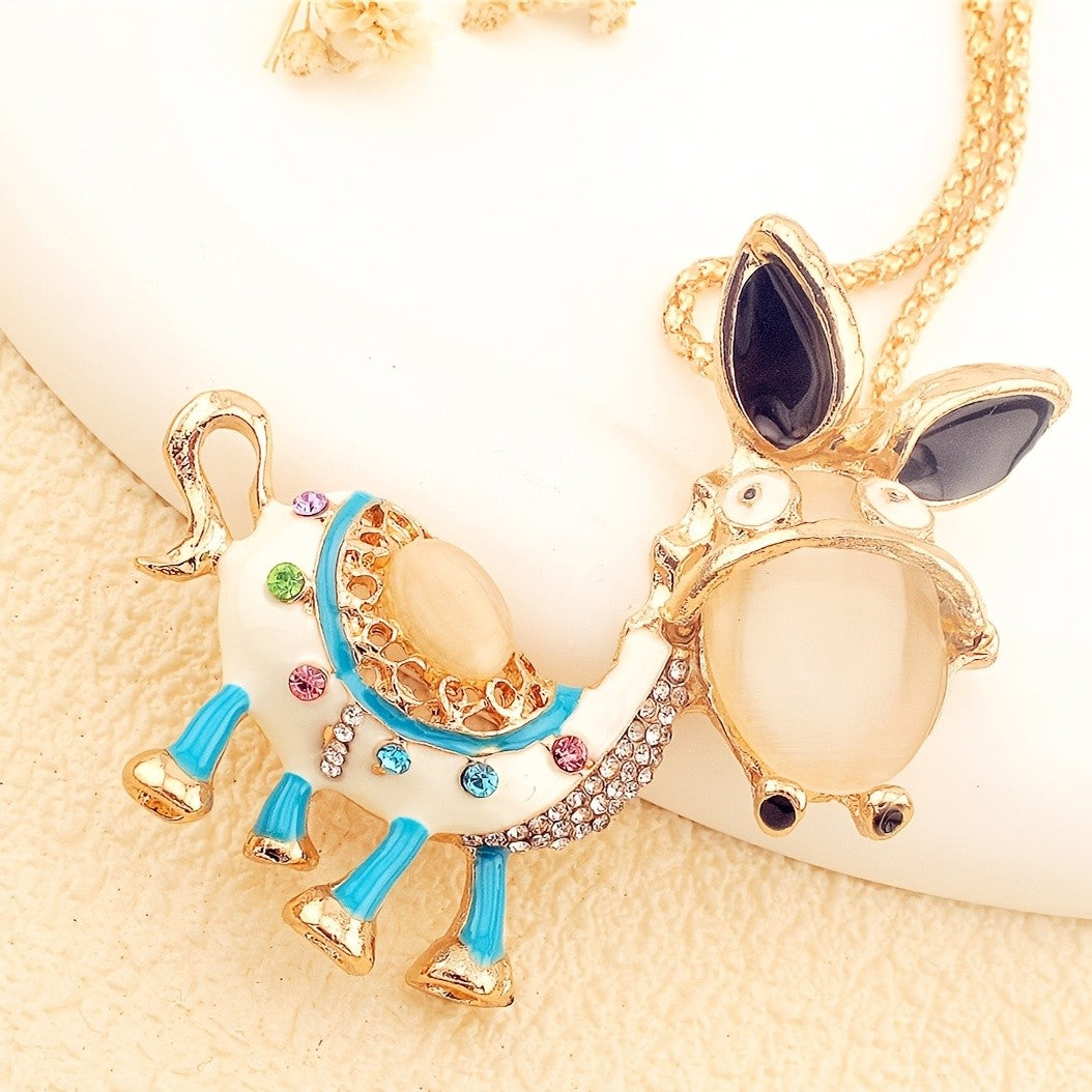 Whimsical Enamel Donkey Necklace