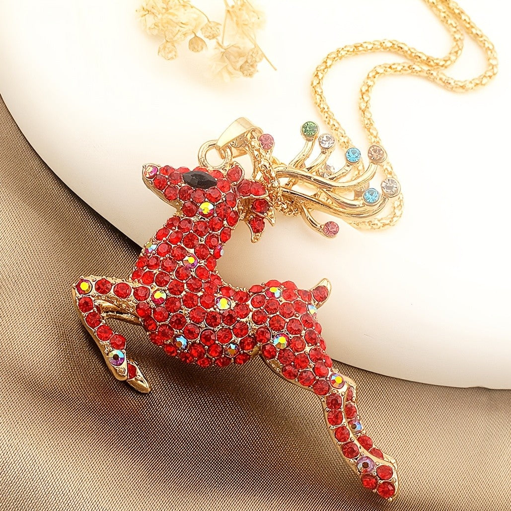 Whimsical Red Reindeer Pendant Necklace