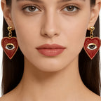 Red Enamel Heart Evil Eye Drop Earrings