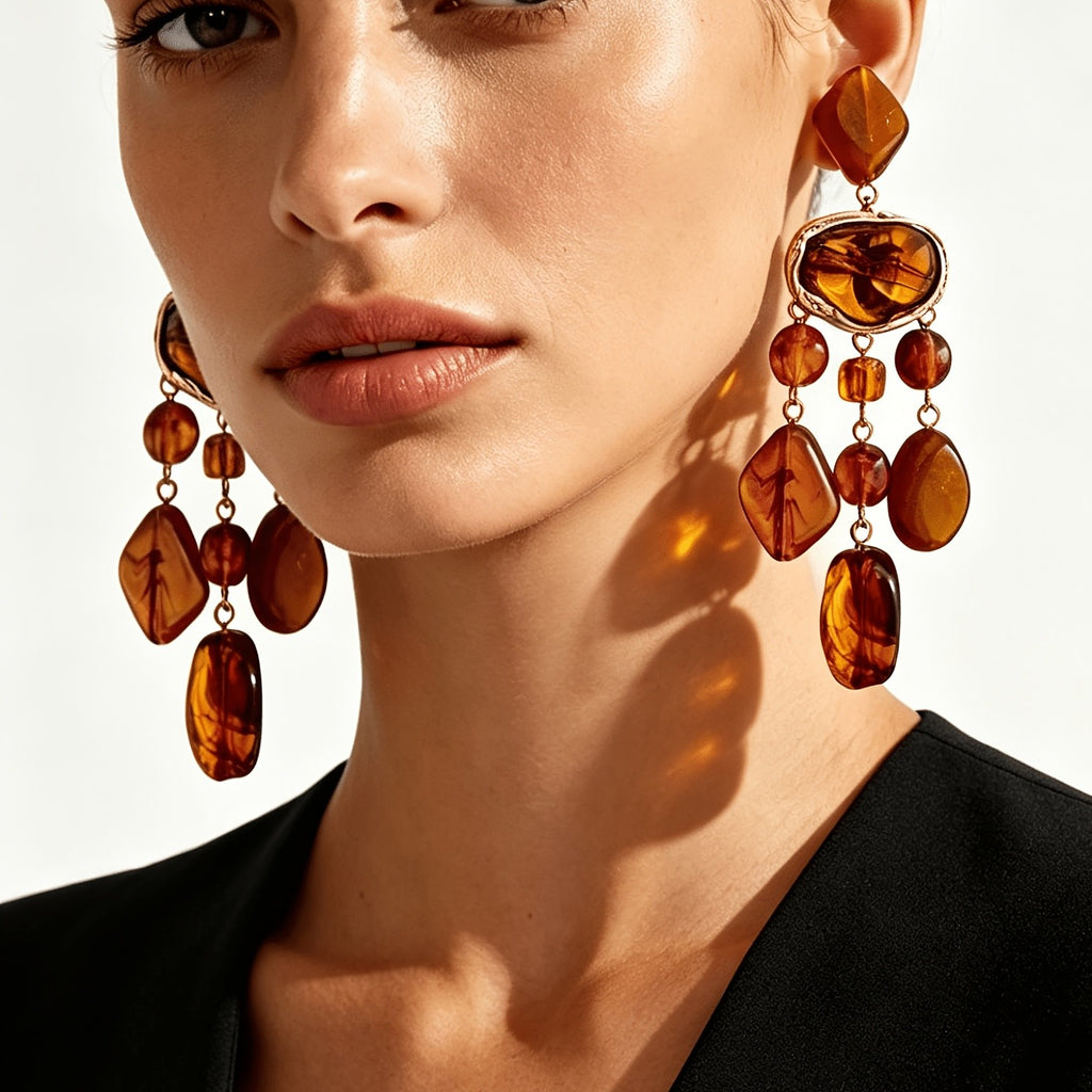Amber Geometric Cluster Drop Earrings
