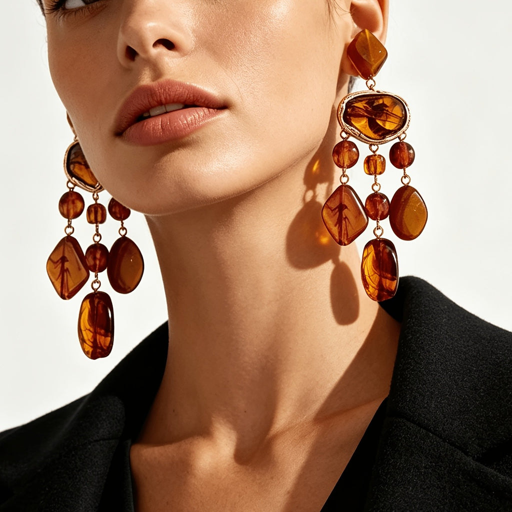 Amber Geometric Cluster Drop Earrings