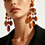 Amber Geometric Cluster Drop Earrings
