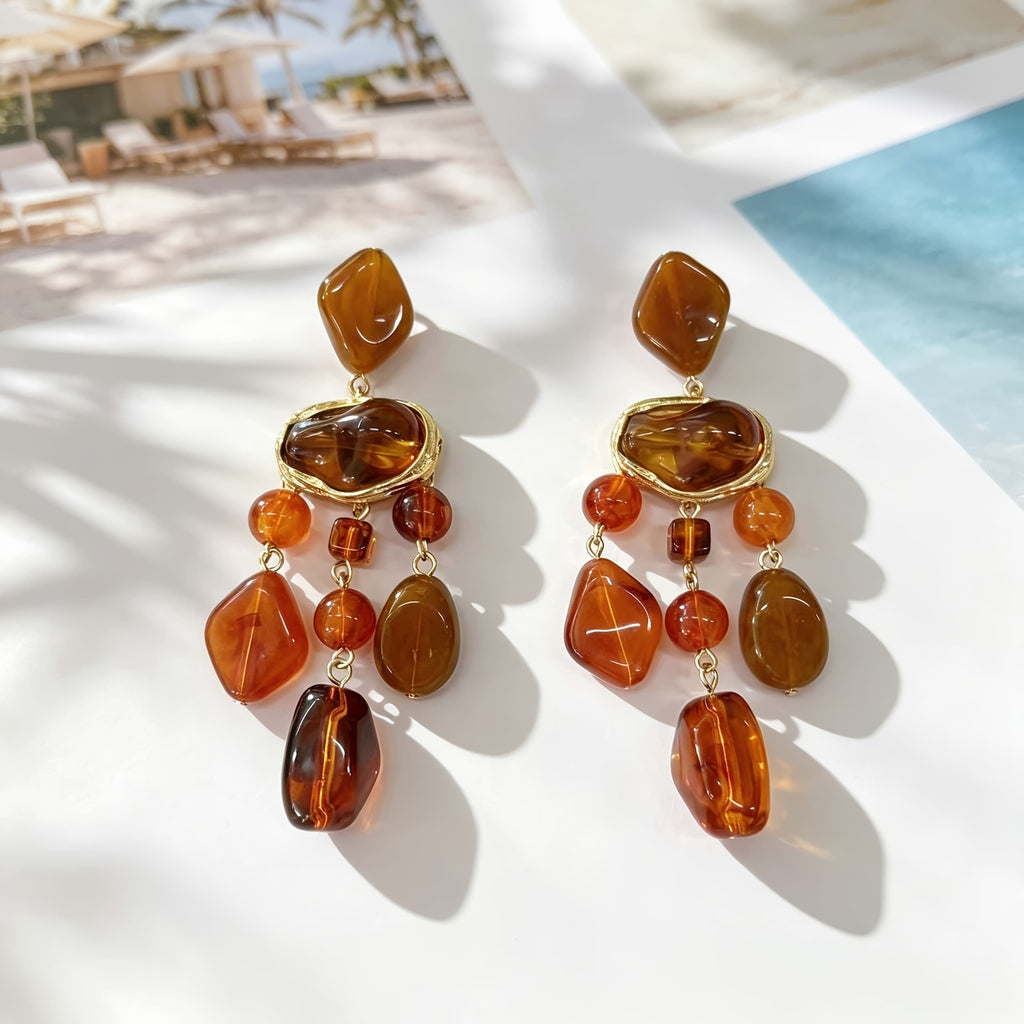 Amber Geometric Cluster Drop Earrings