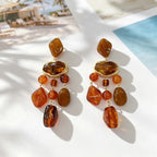 Amber Geometric Cluster Drop Earrings