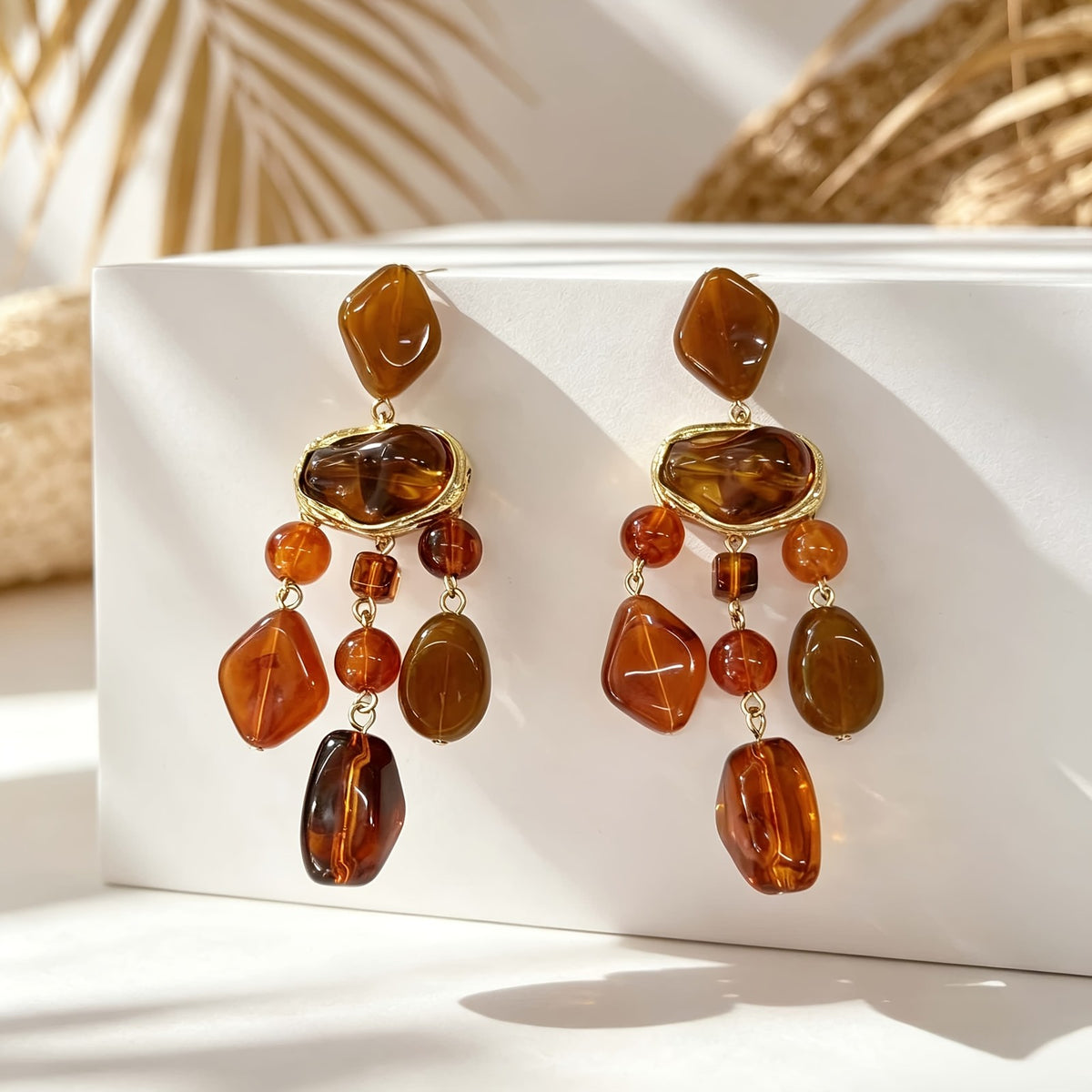 Amber Geometric Cluster Drop Earrings