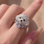 Cute Puppy Flower Statement Ring