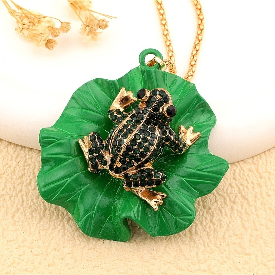 Whimsical Frog Lotus Leaf Necklace