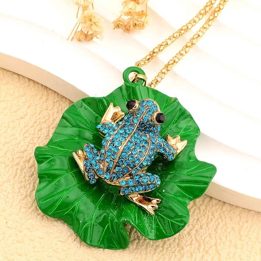 Whimsical Frog Lotus Leaf Necklace