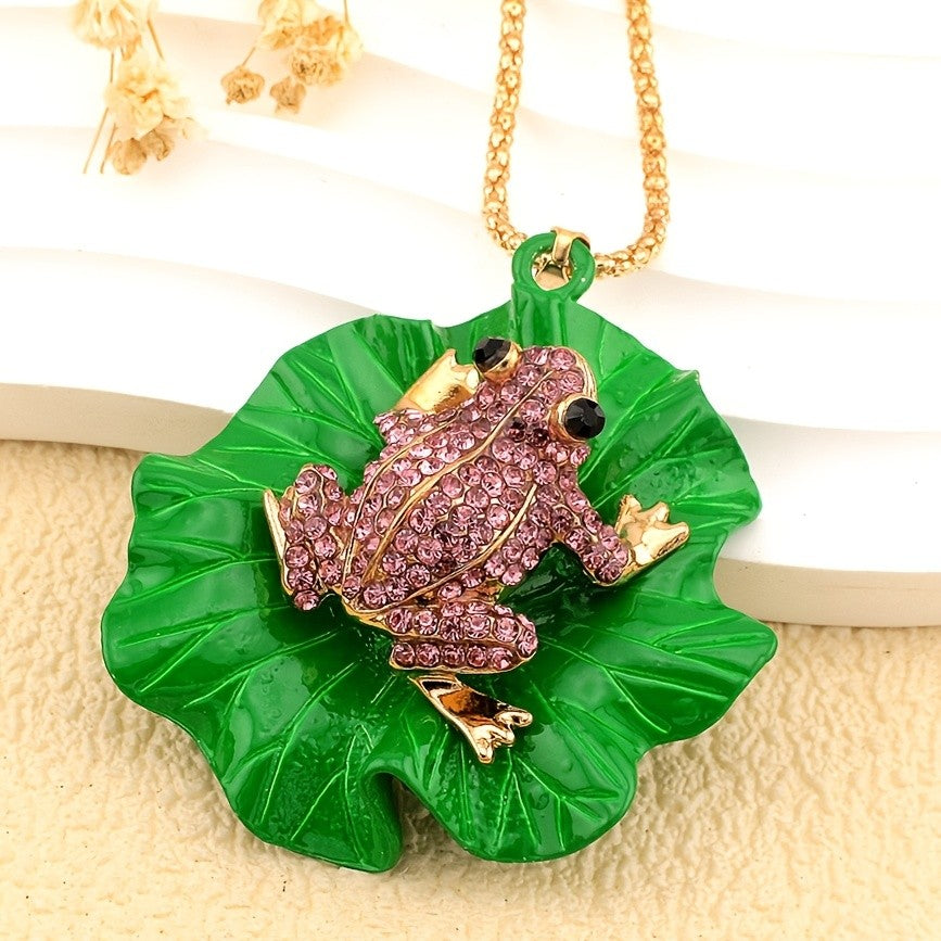 Whimsical Frog Lotus Leaf Necklace