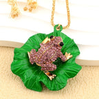 Whimsical Frog Lotus Leaf Necklace