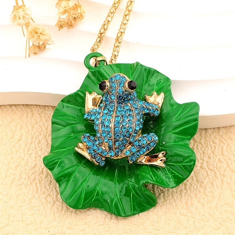 Whimsical Frog Lotus Leaf Necklace