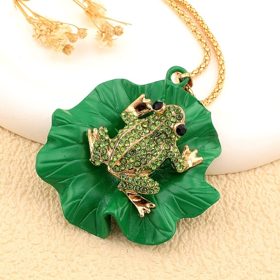 Whimsical Frog Lotus Leaf Necklace