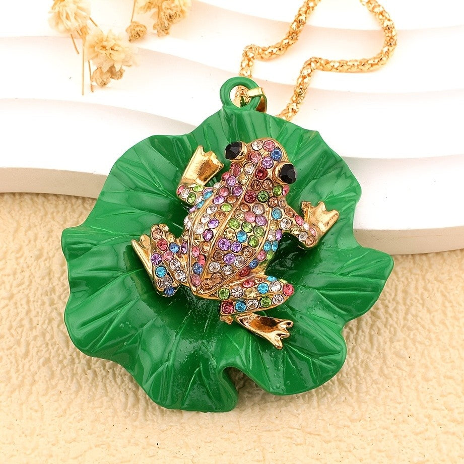 Whimsical Frog Lotus Leaf Necklace