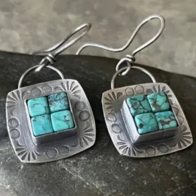 Boho Turquoise Square Drop Earrings