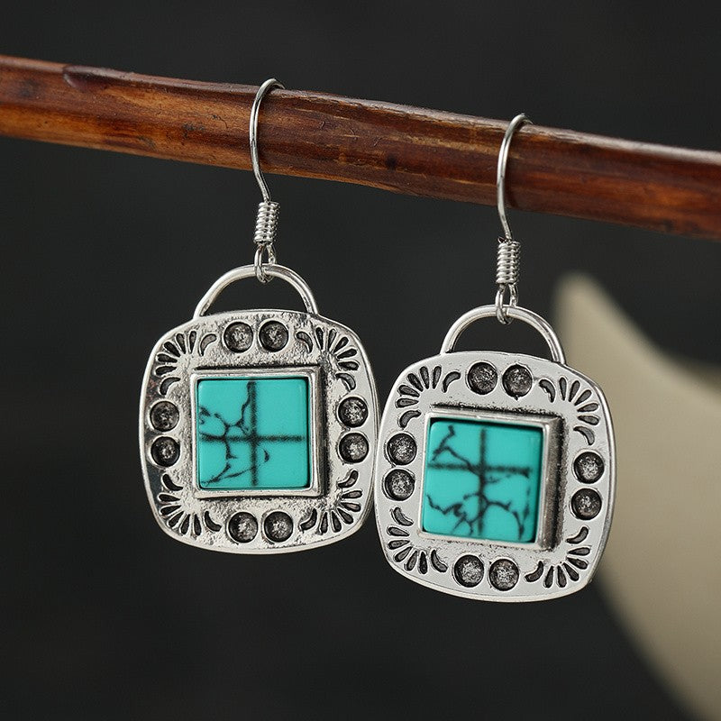 Boho Turquoise Square Drop Earrings