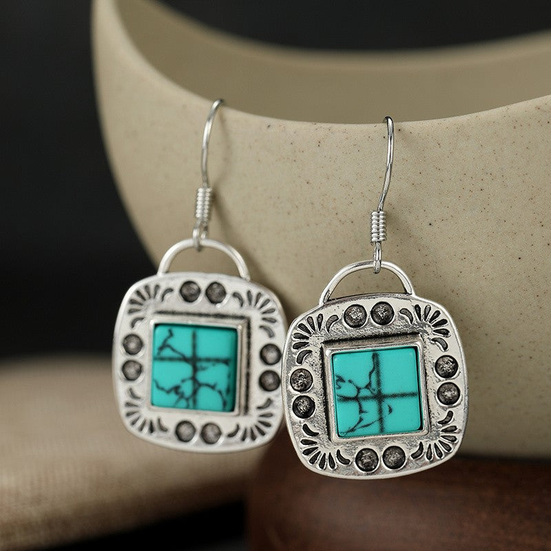 Boho Turquoise Square Drop Earrings