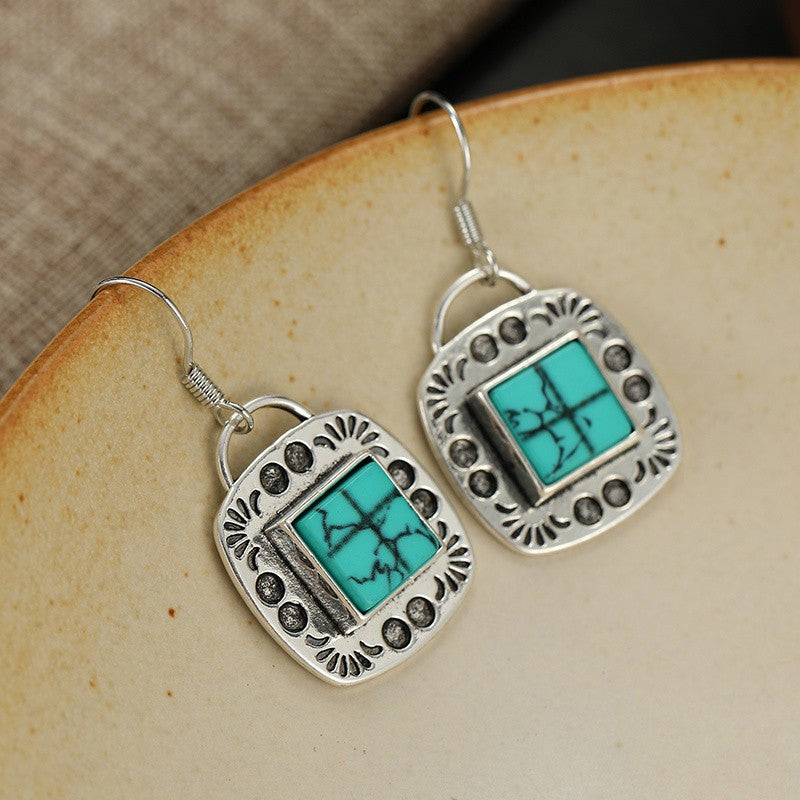 Boho Turquoise Square Drop Earrings
