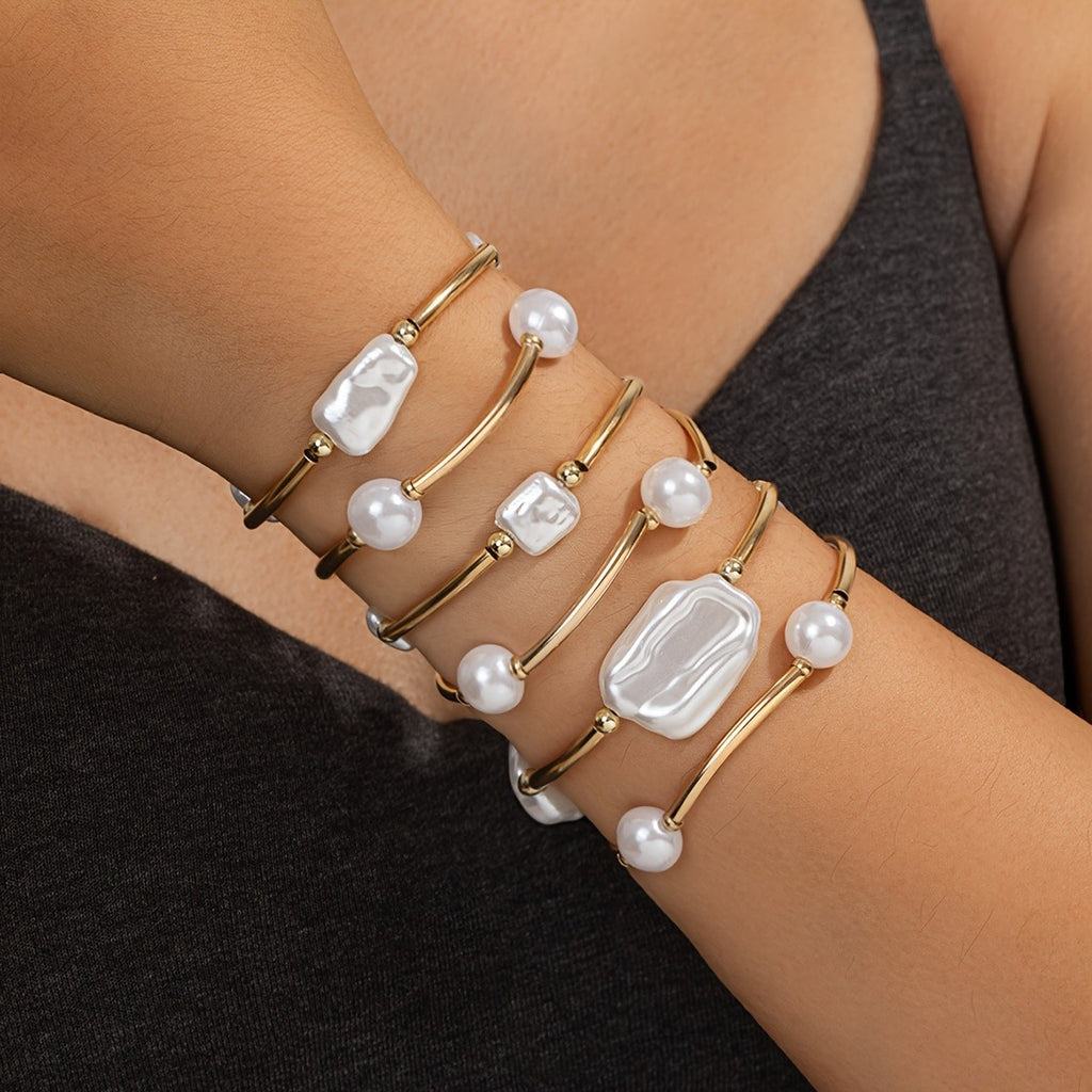6pc Elegant Pearl Bracelet Stack