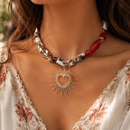 Vintage Printed Scarf Heart Necklace