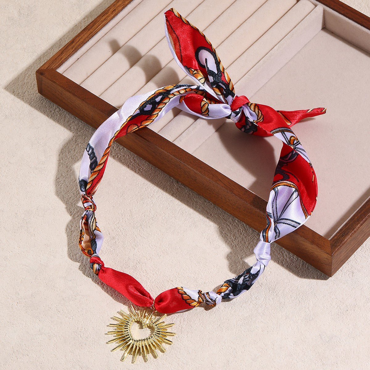 Vintage Printed Scarf Heart Necklace