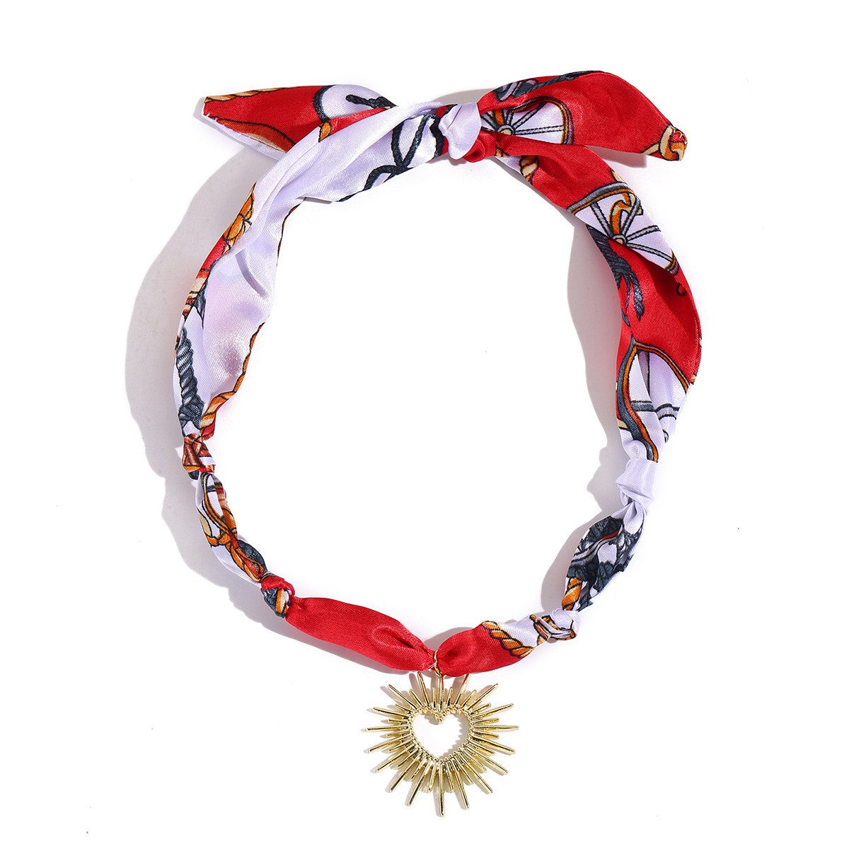 Vintage Printed Scarf Heart Necklace