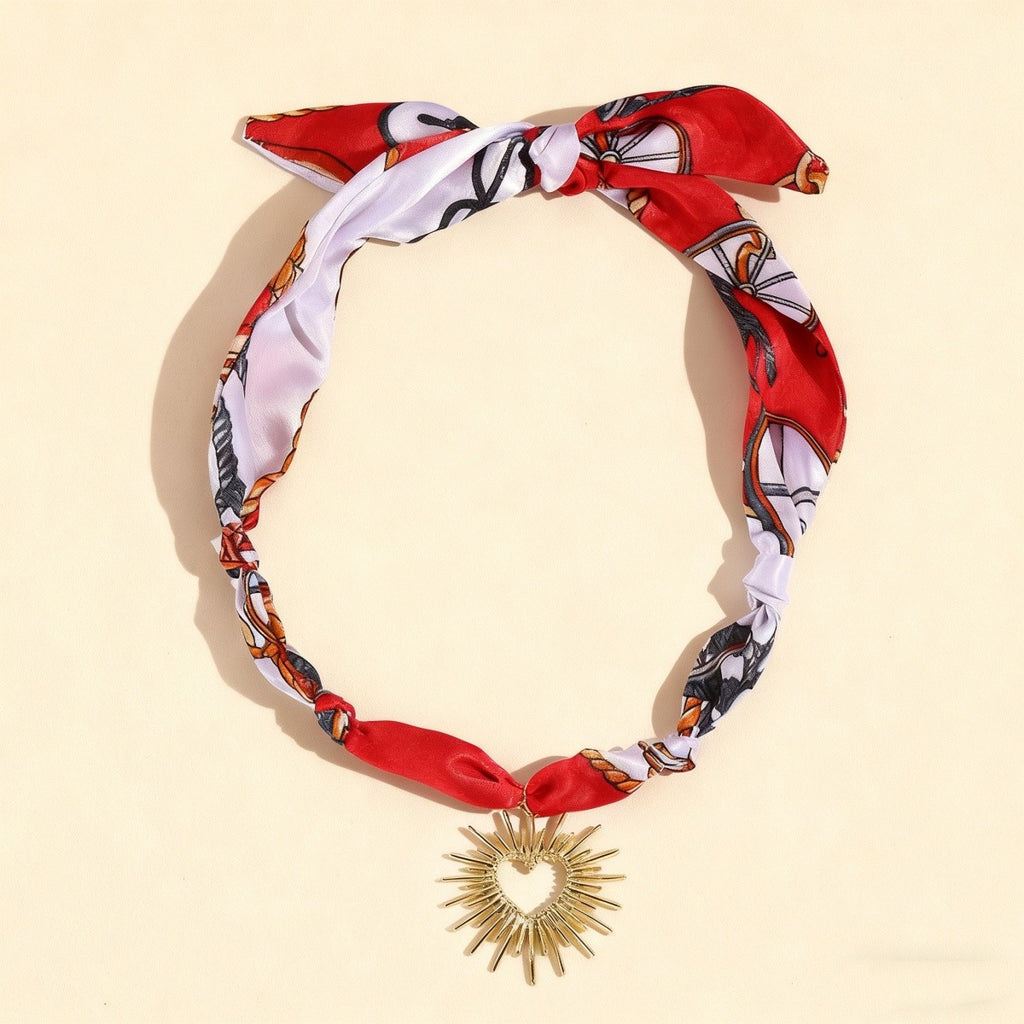 Vintage Printed Scarf Heart Necklace