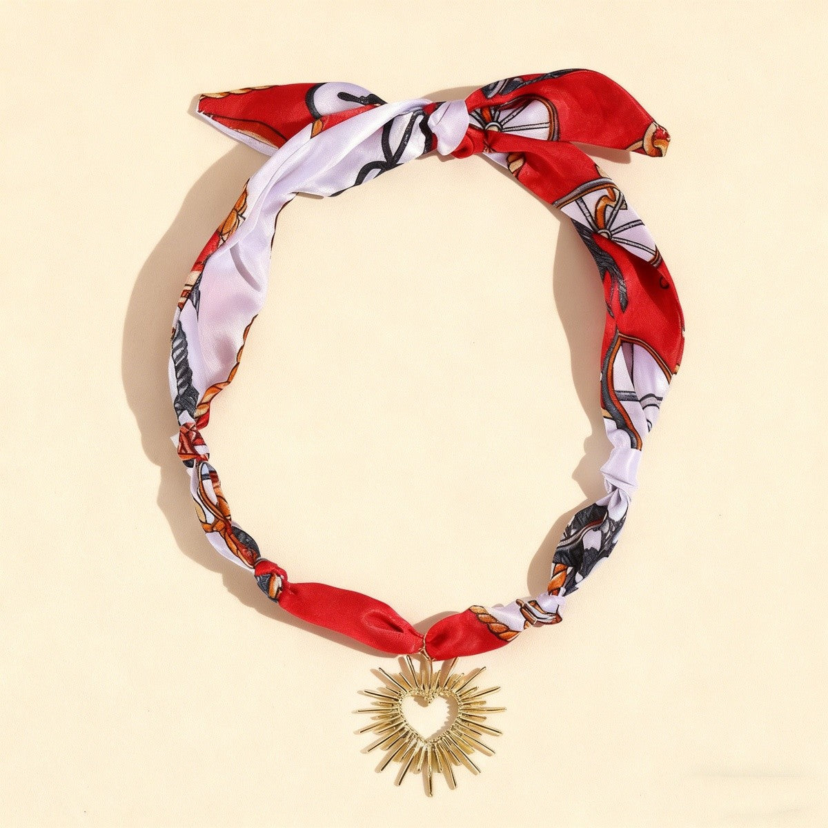 Vintage Printed Scarf Heart Necklace